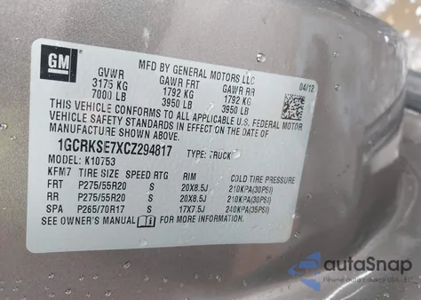 2012 Chevrolet Silverado 1500 Lt from USA, damaged, VIN 1GCRKSE7XCZ294817